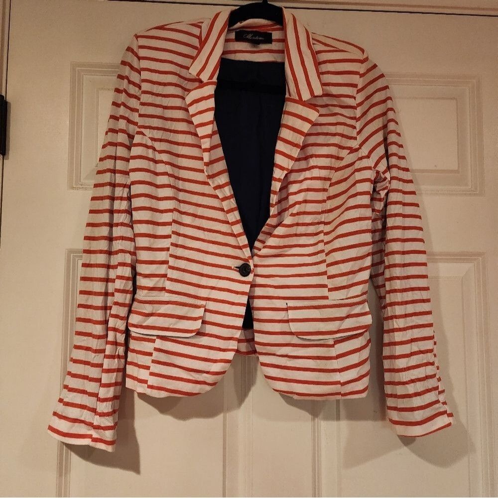 Monteau pink and white striped stretchy blazer